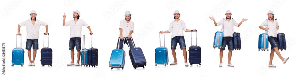 Travel vacation concept with luggage on white Travel vacation concept with luggage on white