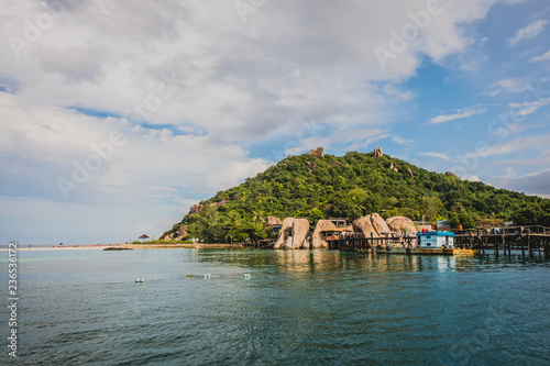 Boats and the clear sea at koh Nang Yuan in Suratthani province Thailand