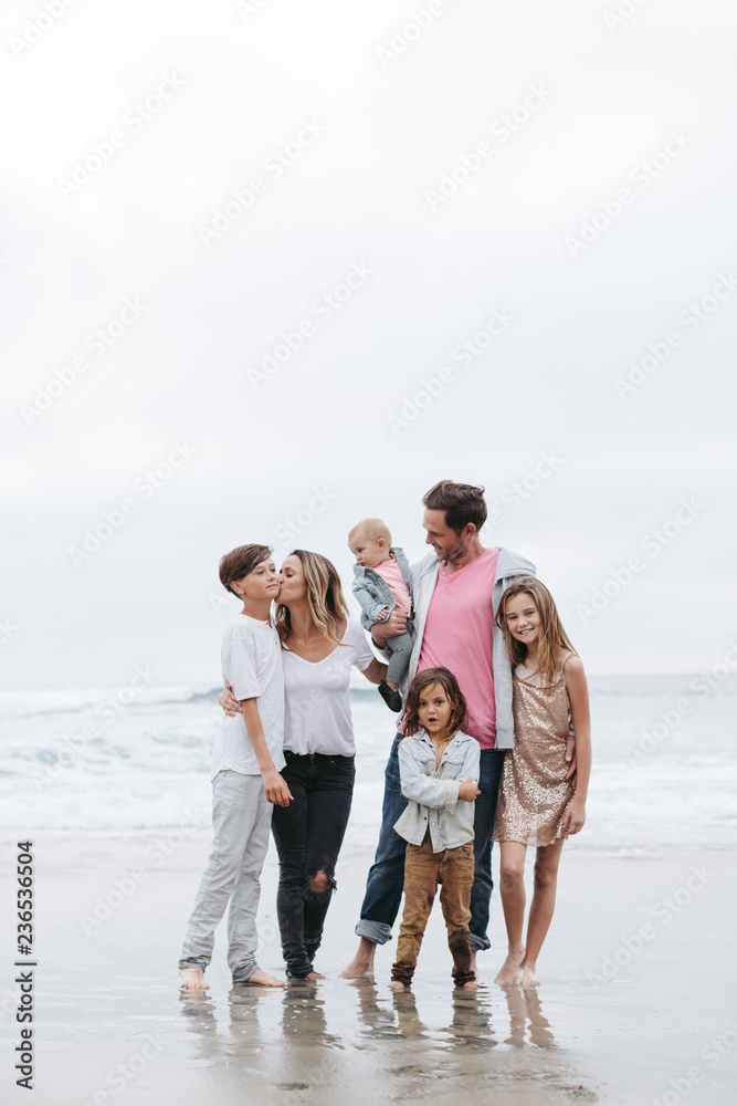 Family of six hanging out together at the beach - portrait Family of six hanging out together at the beach - portrait
