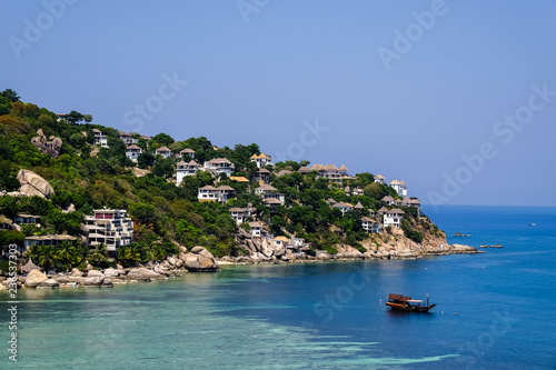 Boats and the clear sea at koh Nang Yuan in Suratthani province Thailand