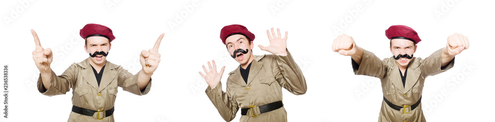Funny soldier in military concept
