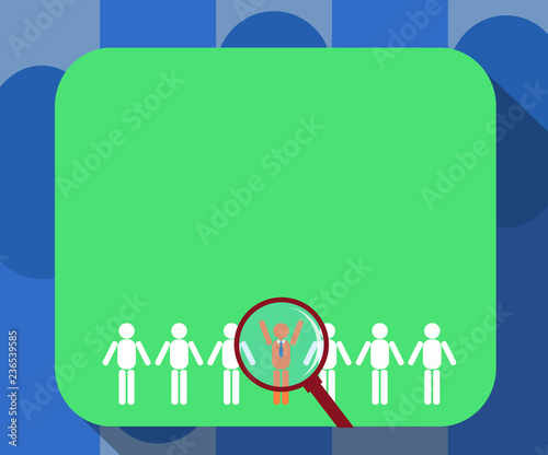 Design business Empty template isolated Minimalist graphic layout template for advertising . Magnifying Glass Over Chosen Man Figure Among the Hu analysis Dummies Line Up