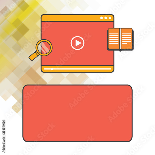 Design business concept Empty copy text for Web banners promotional material mock up template. Tablet Video Player Uploading Downloading and Magnifying Glass Text Space