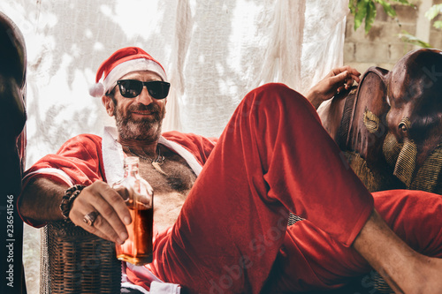 Santa smiling and resting
