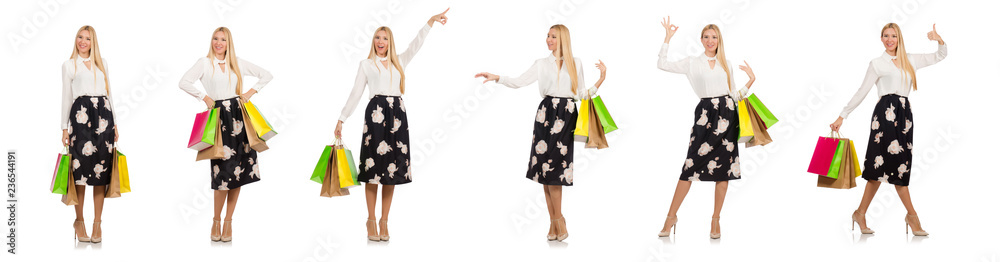 Woman with shopping bags isolated on white Woman with shopping bags isolated on white