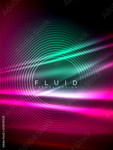 Neon glowing wave, magic energy and light motion background. Vector illustration