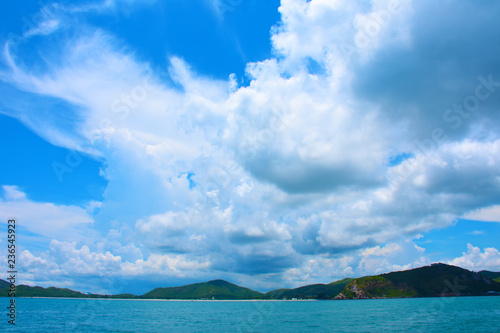 Blue sky and beautiful cloud with sea background. landscape background.