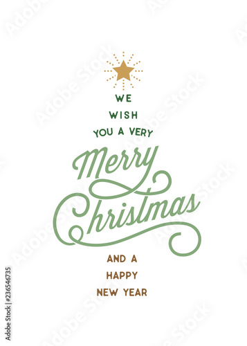 Merry Christmas Typography Card Tree