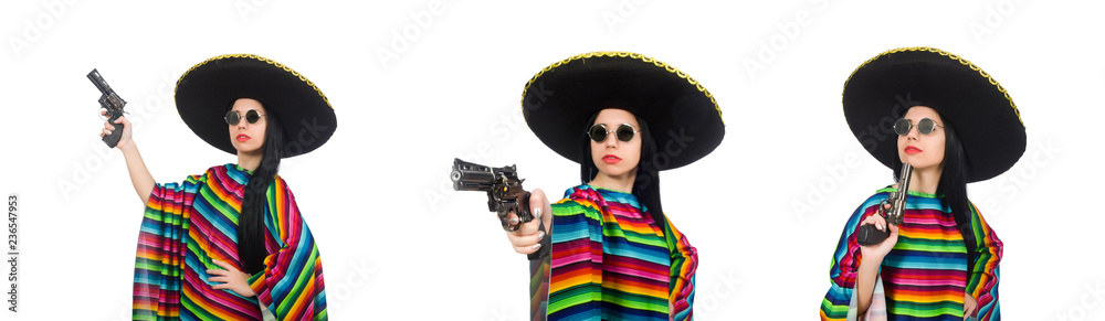 Mexican woman in funny concept on white Mexican woman in funny concept on white