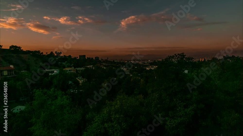 A golden California sunset from the quiet Hollywood Hills looking out into Universal Studios and North Hollywood. photo