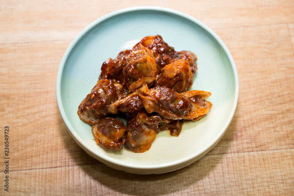 Kkomagmuchim, Blood cockles shell seasoned gochujang Kkomagmuchim, Blood cockles shell seasoned gochujang
