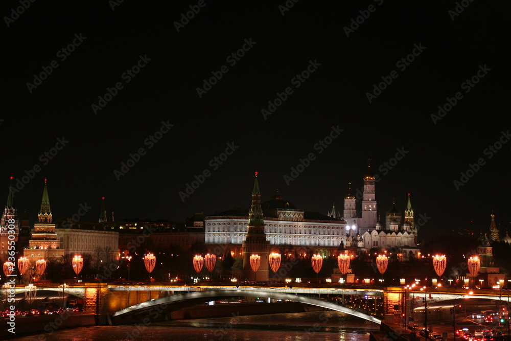 View of the Moscow Kremlin at night / Moscow city center