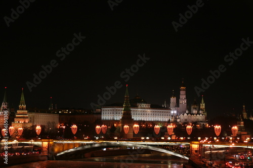 View of the Moscow Kremlin at night / Moscow city center