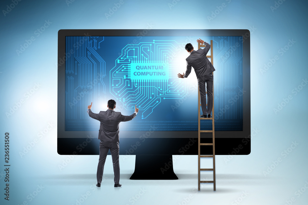 Obraz premium Concept of quantum computing with businessman