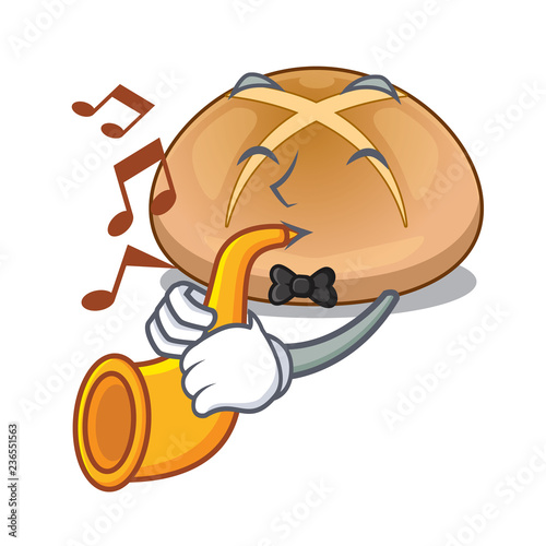 With trumpet cartoon with buns traditional hot cross