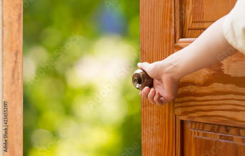 Women Hand Open Door Knob Or Opening The Door Grand Opening Close Up Hand Open Door Stock Photo Adobe Stock