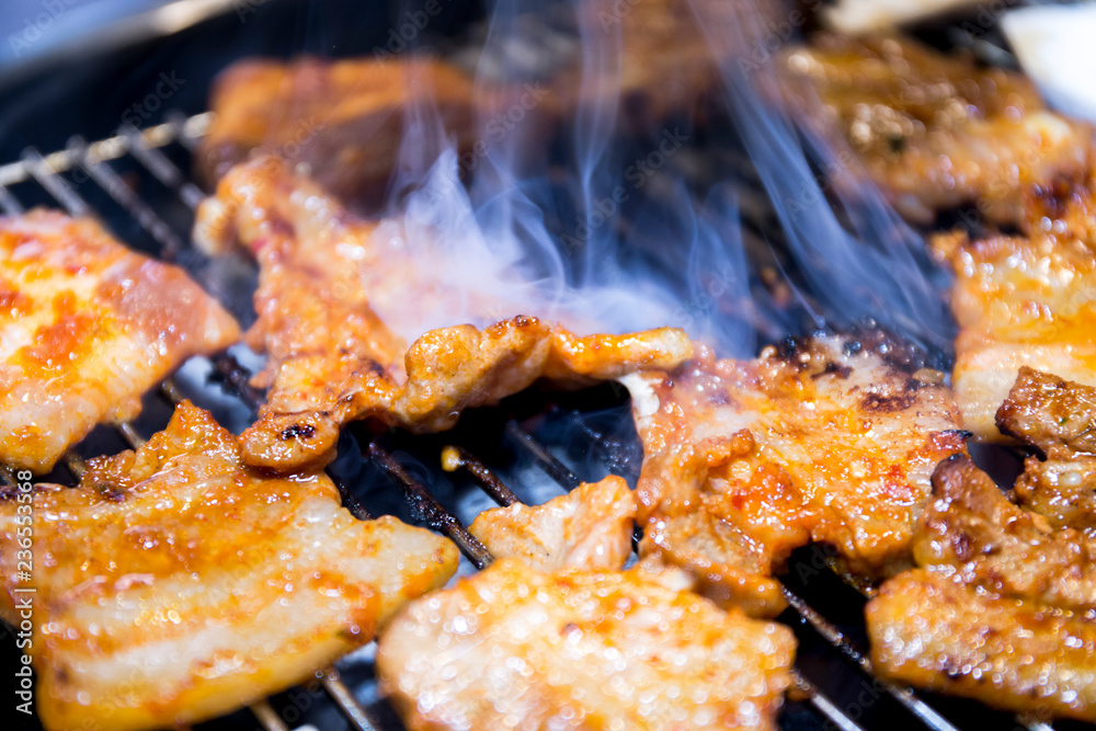 Cooking Korean style barbeque pork and deodeok Cooking Korean style barbeque pork and deodeok