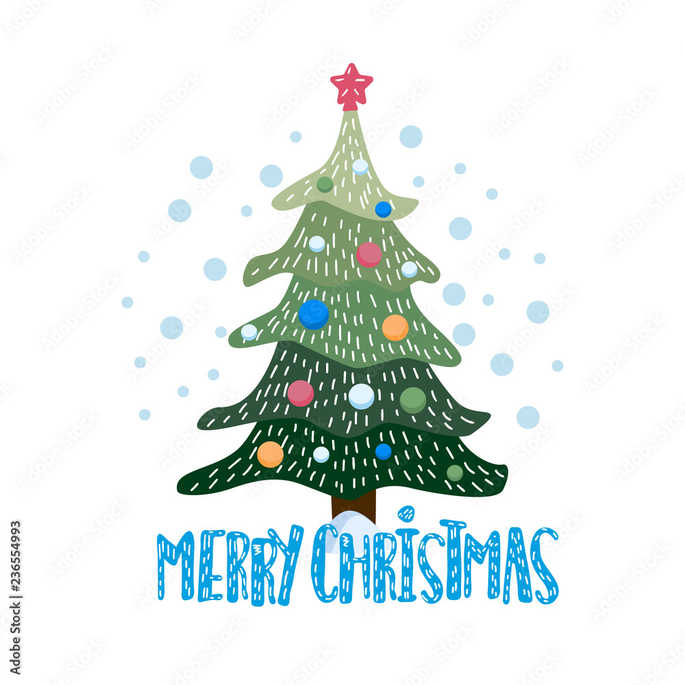 Christmas and New Year card. Cute flat illustration Christmas and New Year card. Cute flat illustration