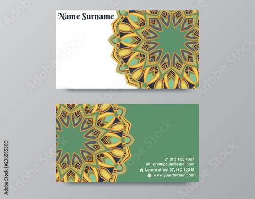 Invitation, business card or banner with text template. Round floral vector ornament