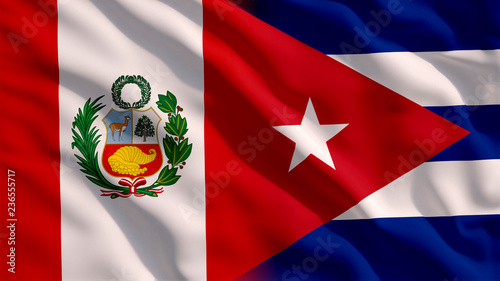 Photography Waving Peru and Cuba Flags