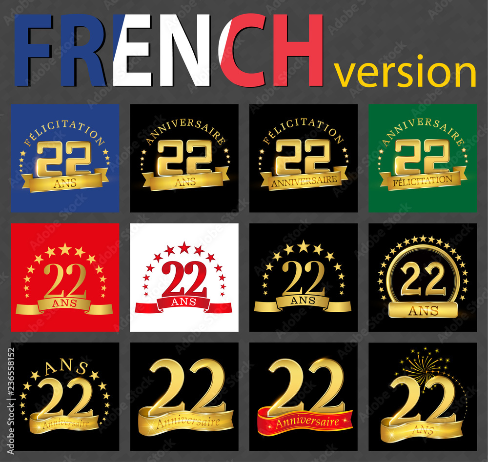 French set of number 22 templates