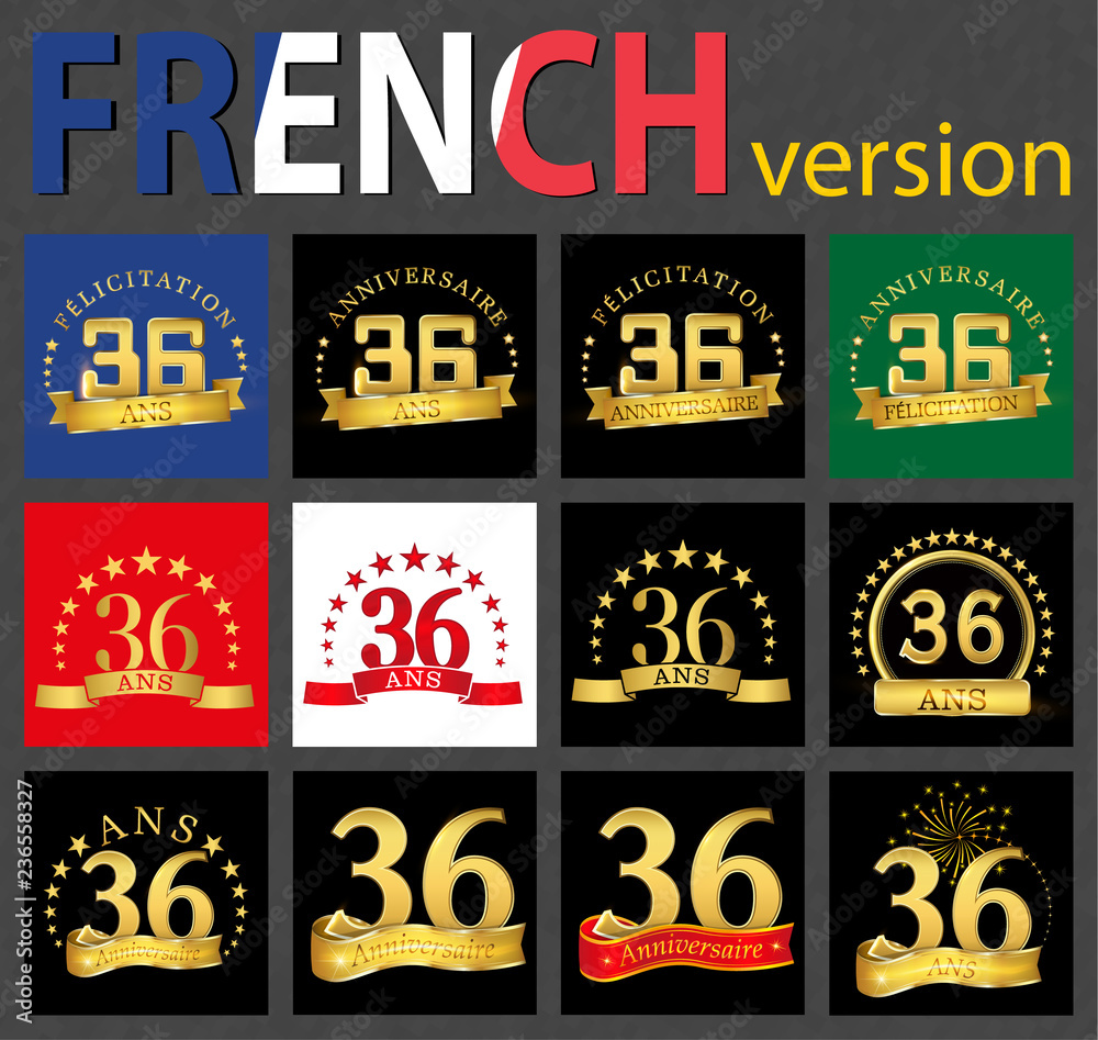 French set of number 36 templates