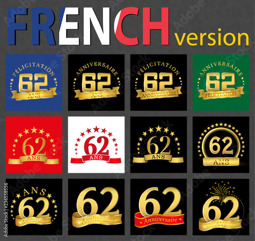 French set of number 62 templates