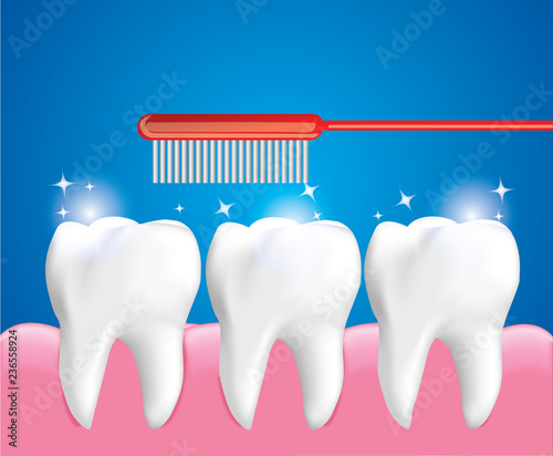 Teeth brushing for Cleaning Teeth, Dental care concept, Realistic design illustration Vector.