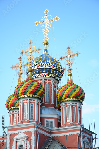 NIZHNY NOVGOROD, RUSSIA - AUGUST 16, 2018: Church of the Nativity on the historical street Rozhdestvenskaya in the city center