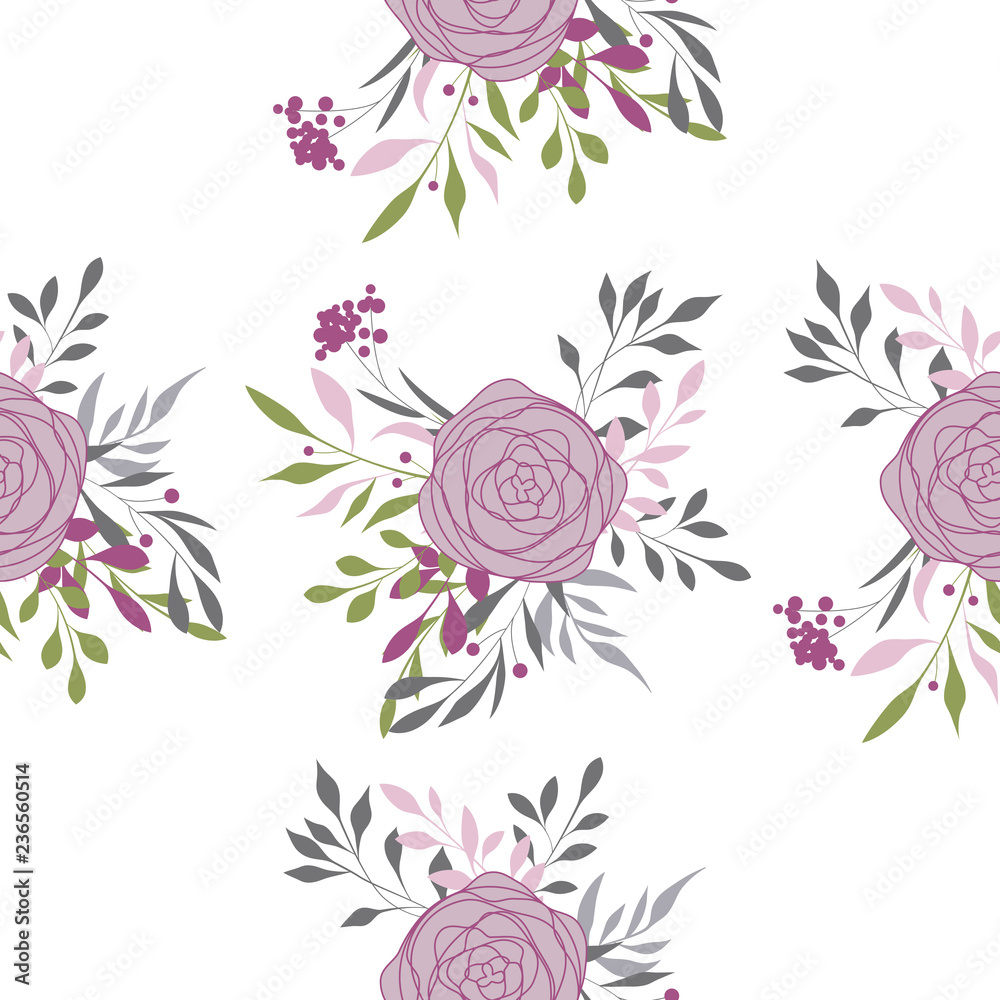 Seamless floral pattern with little pink roses, vector illustration in vintage style