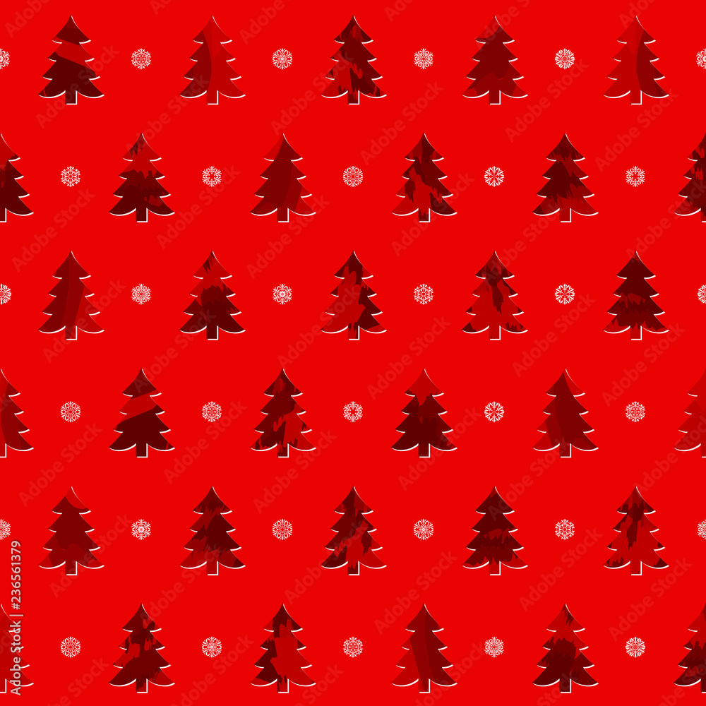 abstract new year trees and snowflakes. vector seamless pattern. red winter background. textile paint. repetitive background. fabric swatch. wrapping paper abstract new year trees and snowflakes. vector seamless pattern. red winter background. textile paint. repetitive background. fabric swatch. wrapping paper