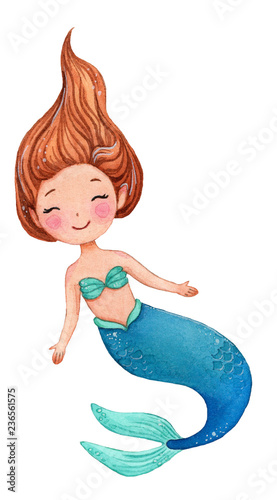 Cute watercolor mermaid