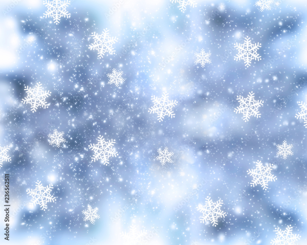 Christmas background with snowfall and snowflakes
