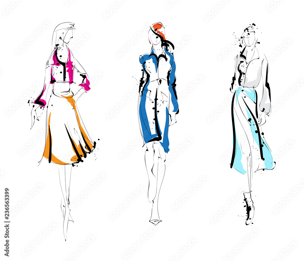 Sketch. Fashion Girls on a white background. Vector illustration Sketch. Fashion Girls on a white background. Vector illustration