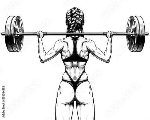 Girl bodybuilder with a barbell photo