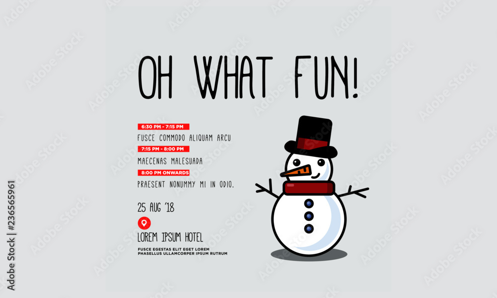 Oh What Fun Snowman Christmas Party Invitation Design with Where and When Details Oh What Fun Snowman Christmas Party Invitation Design with Where and When Details