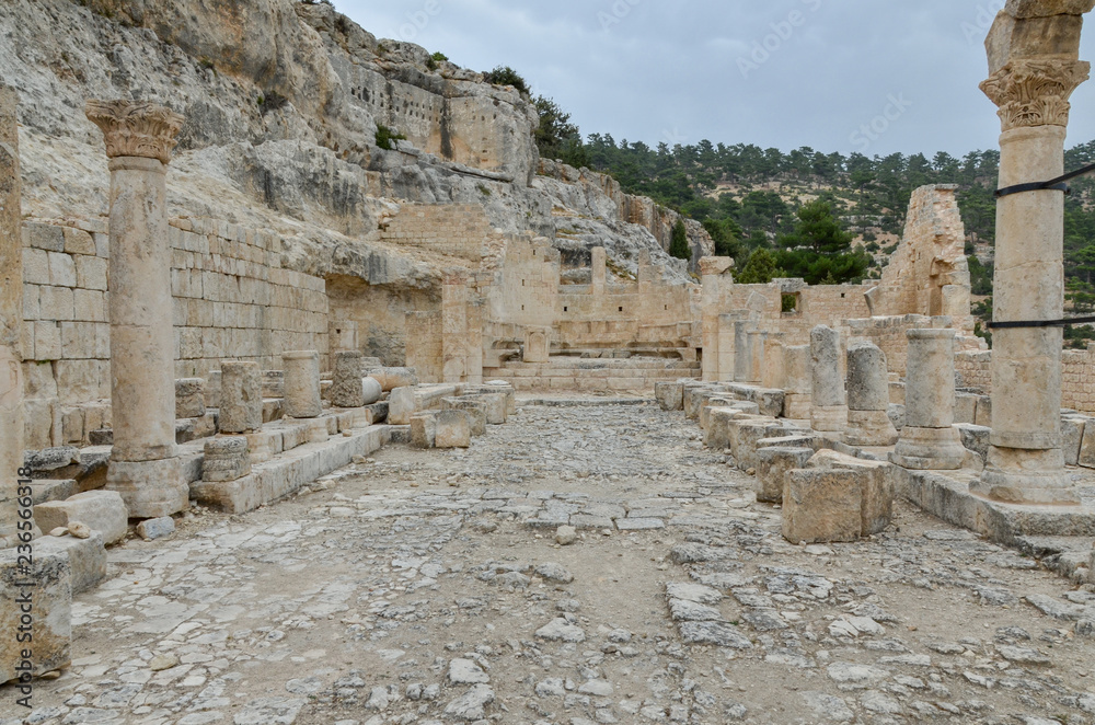 ruins of West Church in Alahan Monastery in the mountains of Isauria  Mut, Mersin province, Turkey