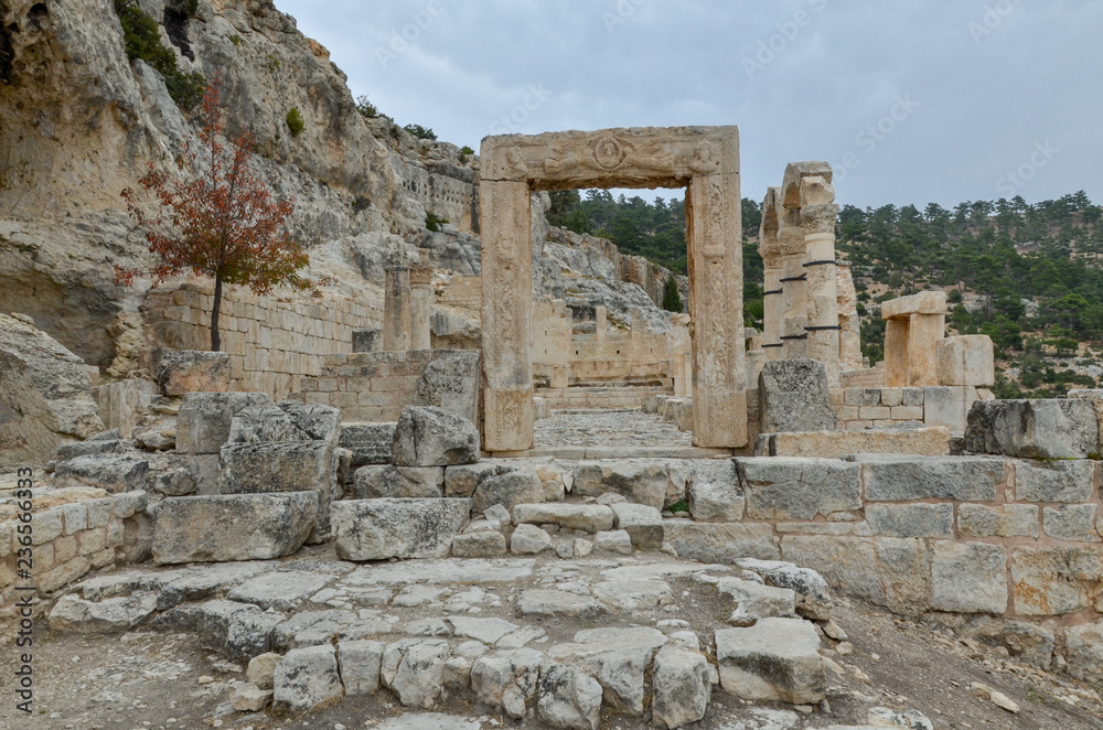ruins of West Church in Alahan Monastery in the mountains of Isauria  Mut, Mersin province, Turkey