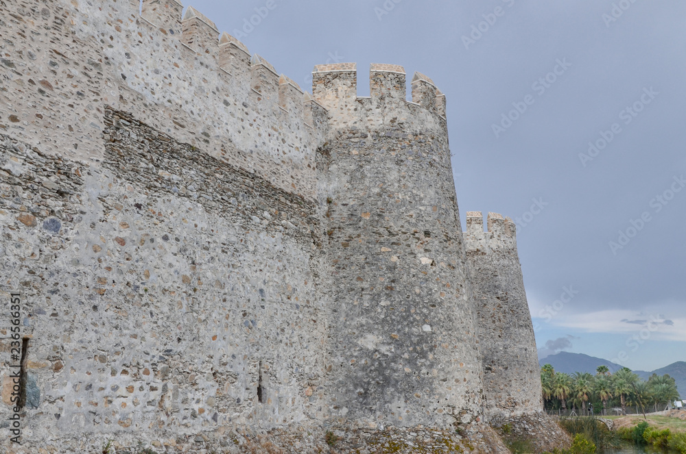 stone walls and towers of Mamure Castle  Anamur, Mersin province, Turkey