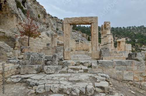 ruins of West Church in Alahan Monastery in the mountains of Isauria Mut, Mersin province, Turkey