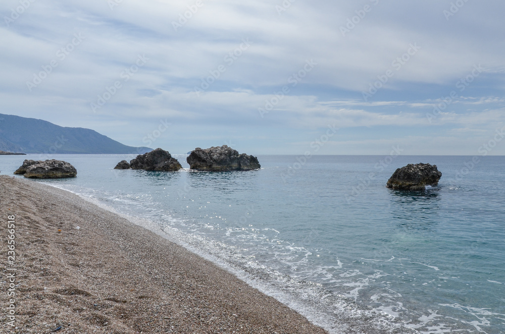 rocks on Mavikent beach Kumluca, Antalya province, Turkey