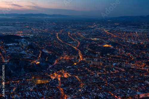 Night in Brasov, Romania Brasov is a city in the Transylvania region of Romania
