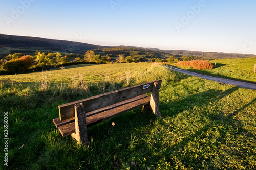 Bench overlooking valley of the ardennes at autumn in Belgium