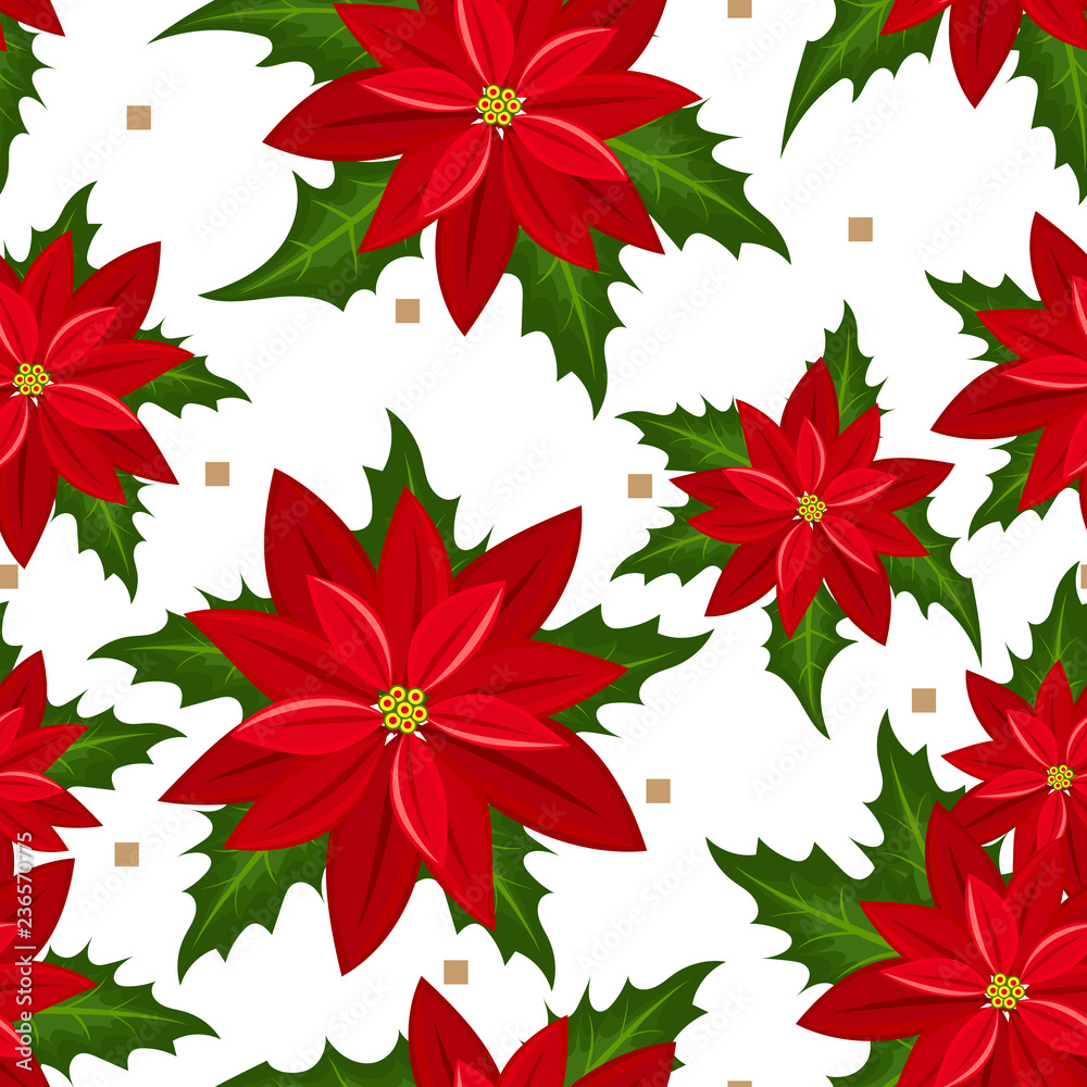 Poinsettia Christmas flowers seamless pattern. Poinsettia Christmas flowers seamless pattern.