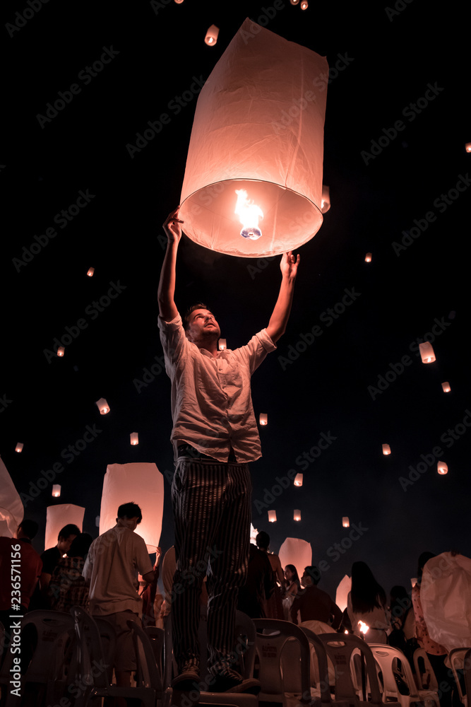 Chiang Mai Thailand white lantern to release in the sky during Loi