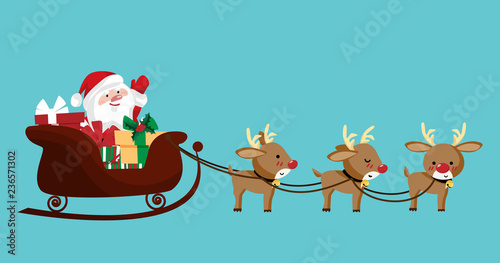 Christmas character of Santa claus in a sleigh with reindeer.