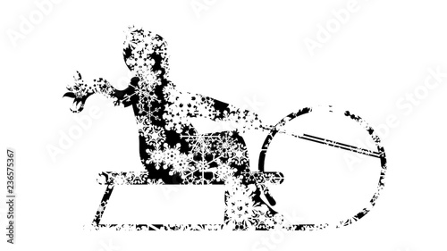 Vector silhouette of boy who sledding on snow toboggan.