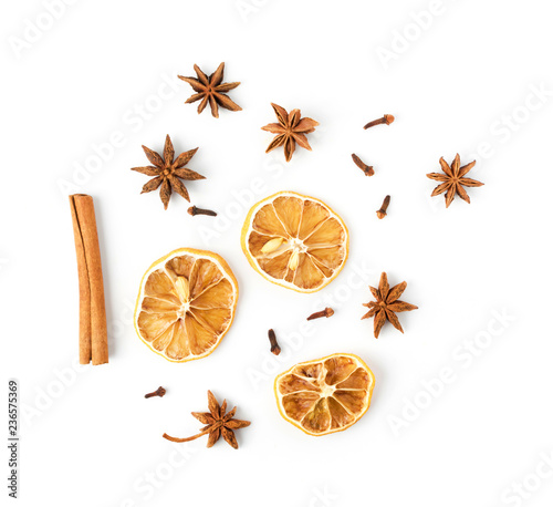 Dry spices for mulled wine isolated on white