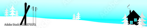 Vector illustration of hill with snow and ski in the mountains in winter.