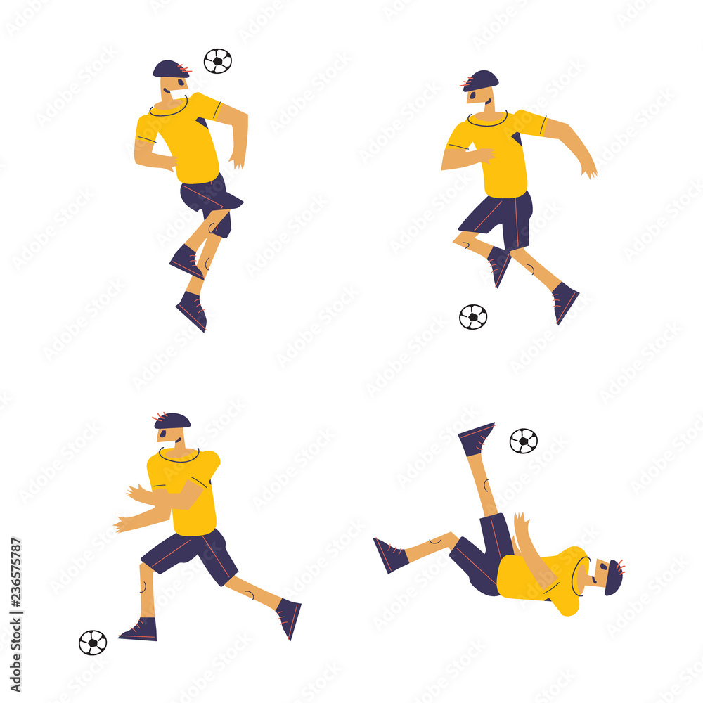 Set of soccer players in flat design style